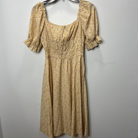 Yellow floral midi cottagecore retro style dress - Picture 4 of 7